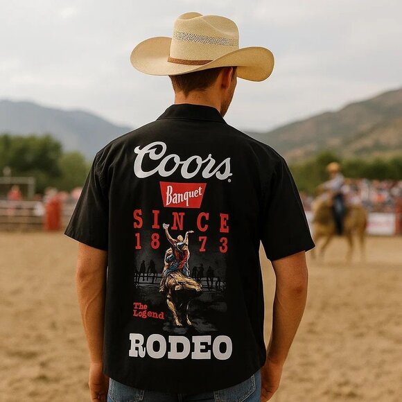 NWT Coors Banquet Rodeo Short Sleeve Western Country Button Up Collared Shirt L - Picture 1 of 9